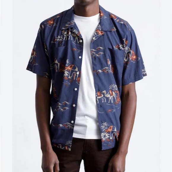 [S] Brixton Cruze S/S Woven Shirt Washed Navy/Ginger Relaxed Fit - Picture 1 of 8